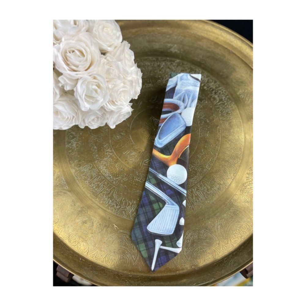 Vintage 90s Original Ralph Marlin Neck Tie Signed Golf Plaid 1993